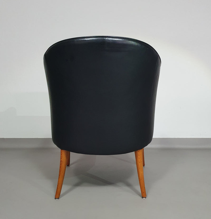 Fauteuils in notenhout en leer in / Italië jaren 80, set van 2