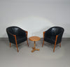 Fauteuils in notenhout en leer in / Italië jaren 80, set van 2