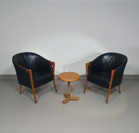 Fauteuils in notenhout en leer in / Italië jaren 80, set van 2