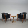 Fauteuils in notenhout en leer in / Italië jaren 80, set van 2