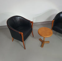 Fauteuils in notenhout en leer in / Italië jaren 80, set van 2