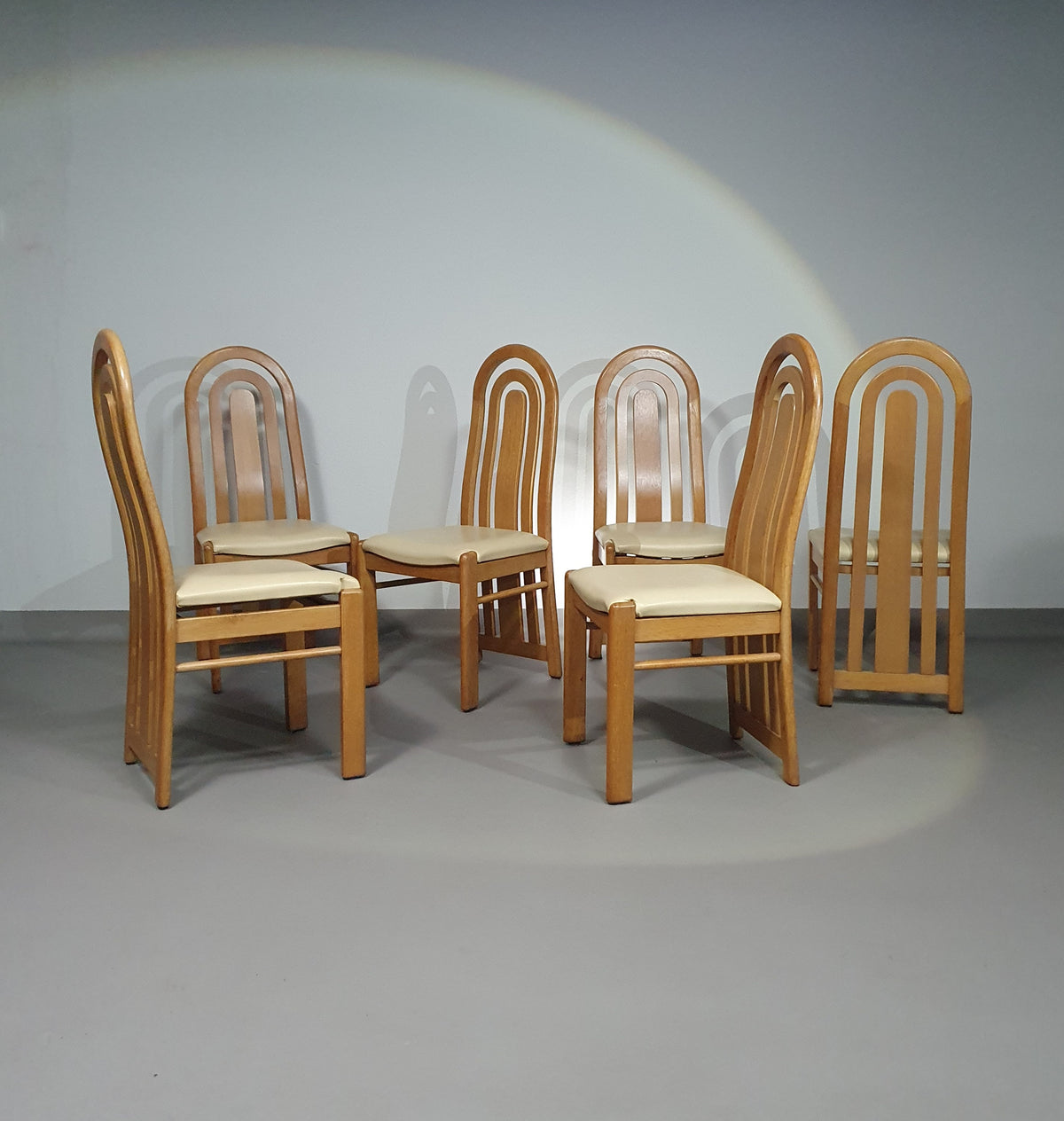 Blond oak Postmodern dining chairs 1980S