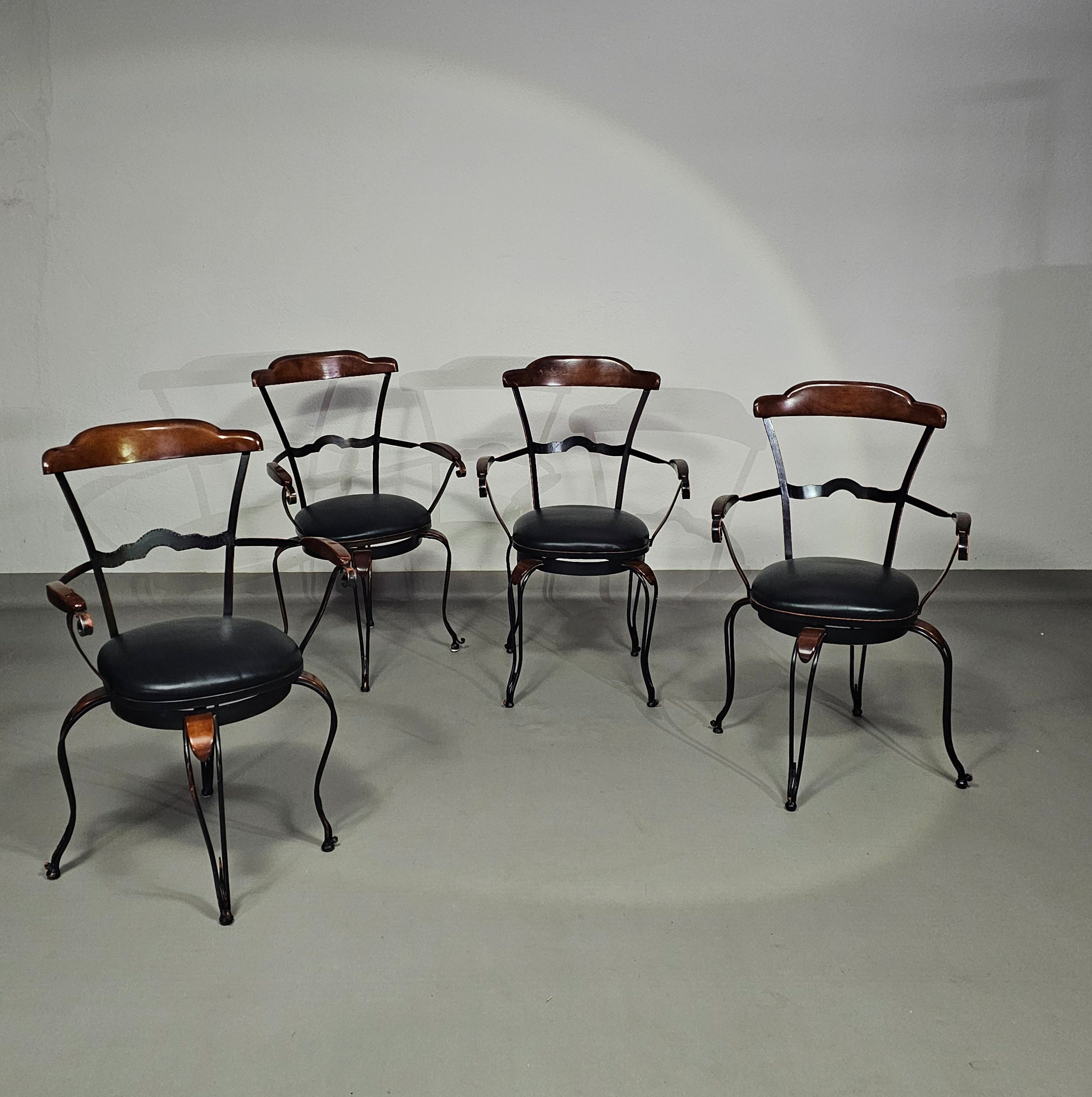 Italian Postmodern turnable wrought iron dining chairs