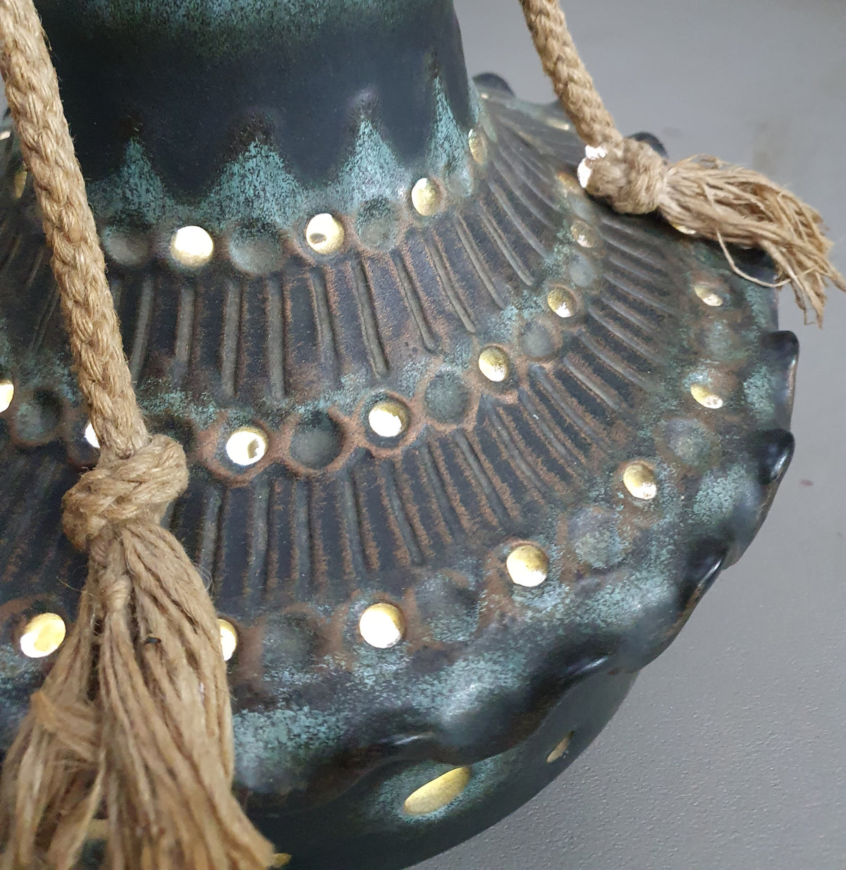 German ceramic vase lamp / rope OVERSIZED FLOOR LAMP