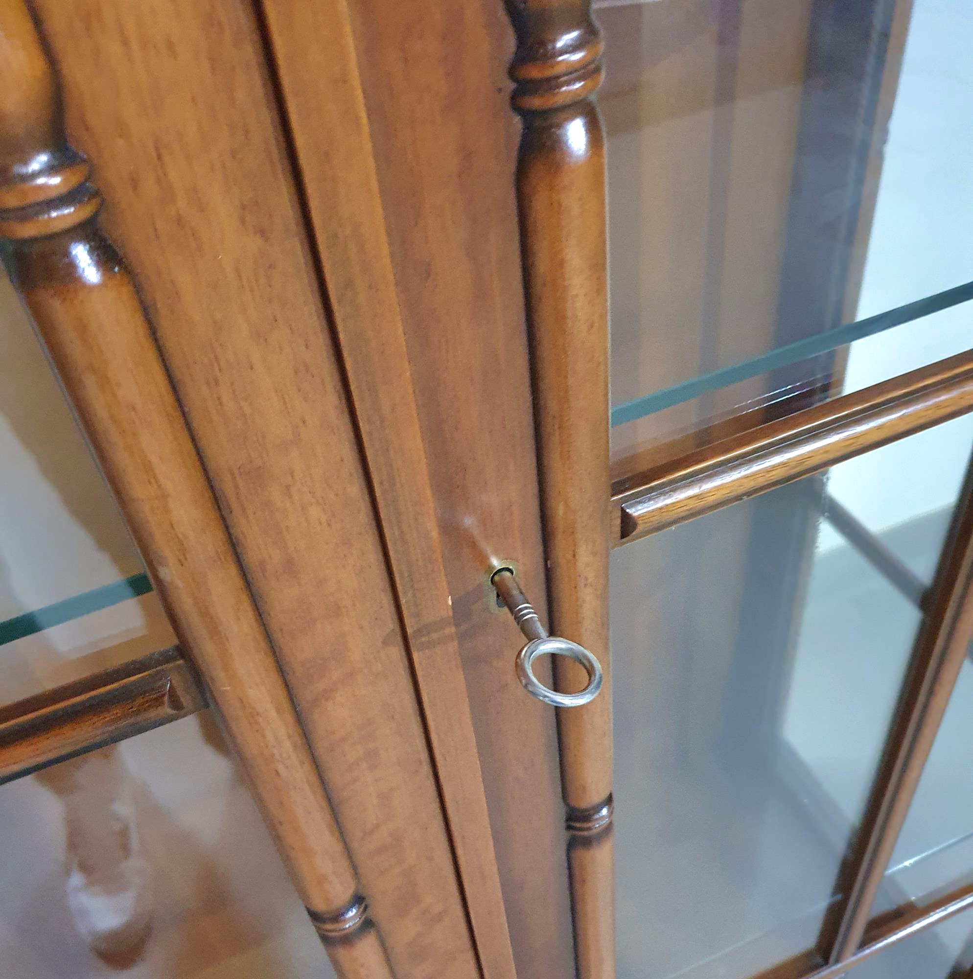 Faux bamboo cabinet by Jonathan Adler / glass layers / 1980s