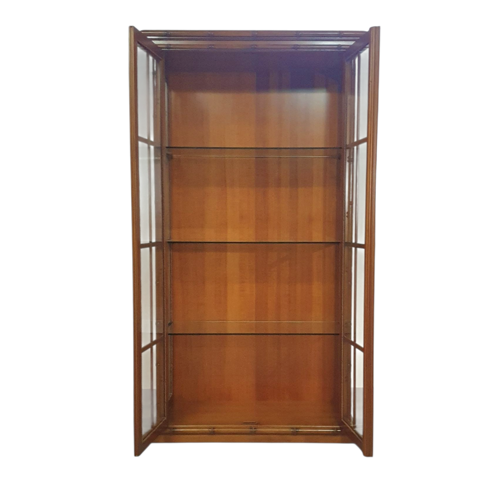 Faux bamboo cabinet by Jonathan Adler / glass layers / 1980s
