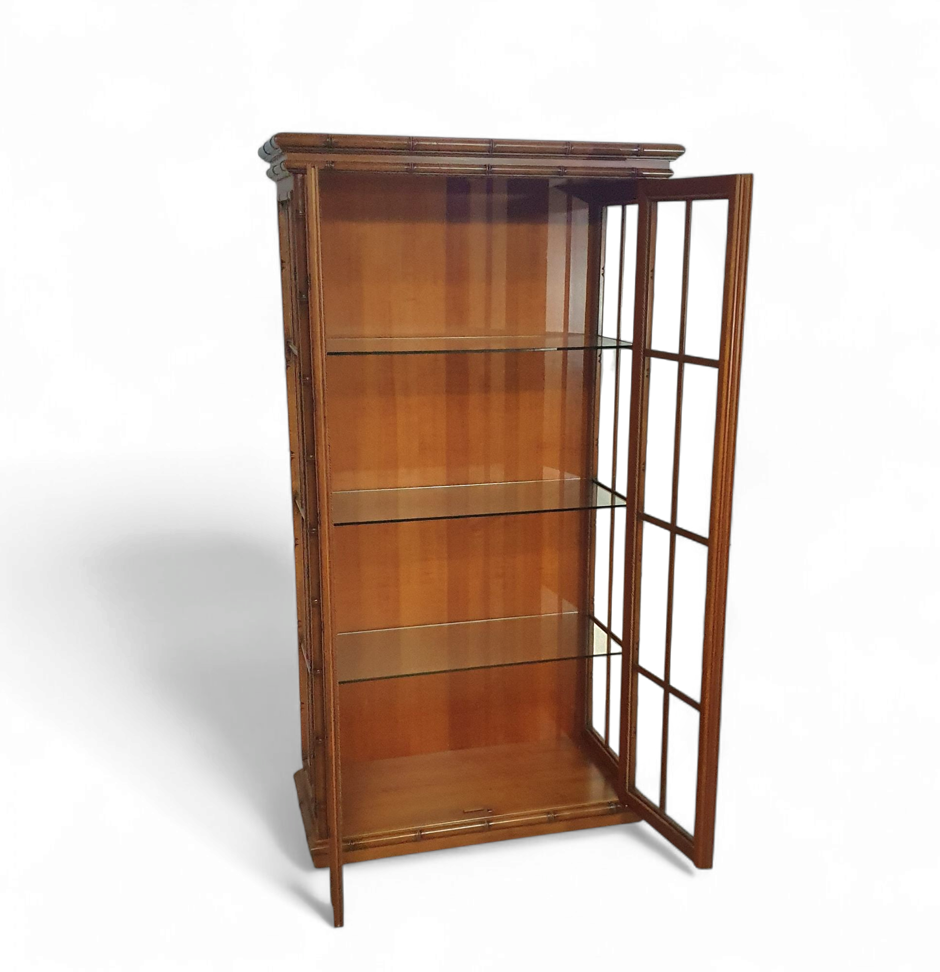 Faux bamboo cabinet by Jonathan Adler / glass layers / 1980s