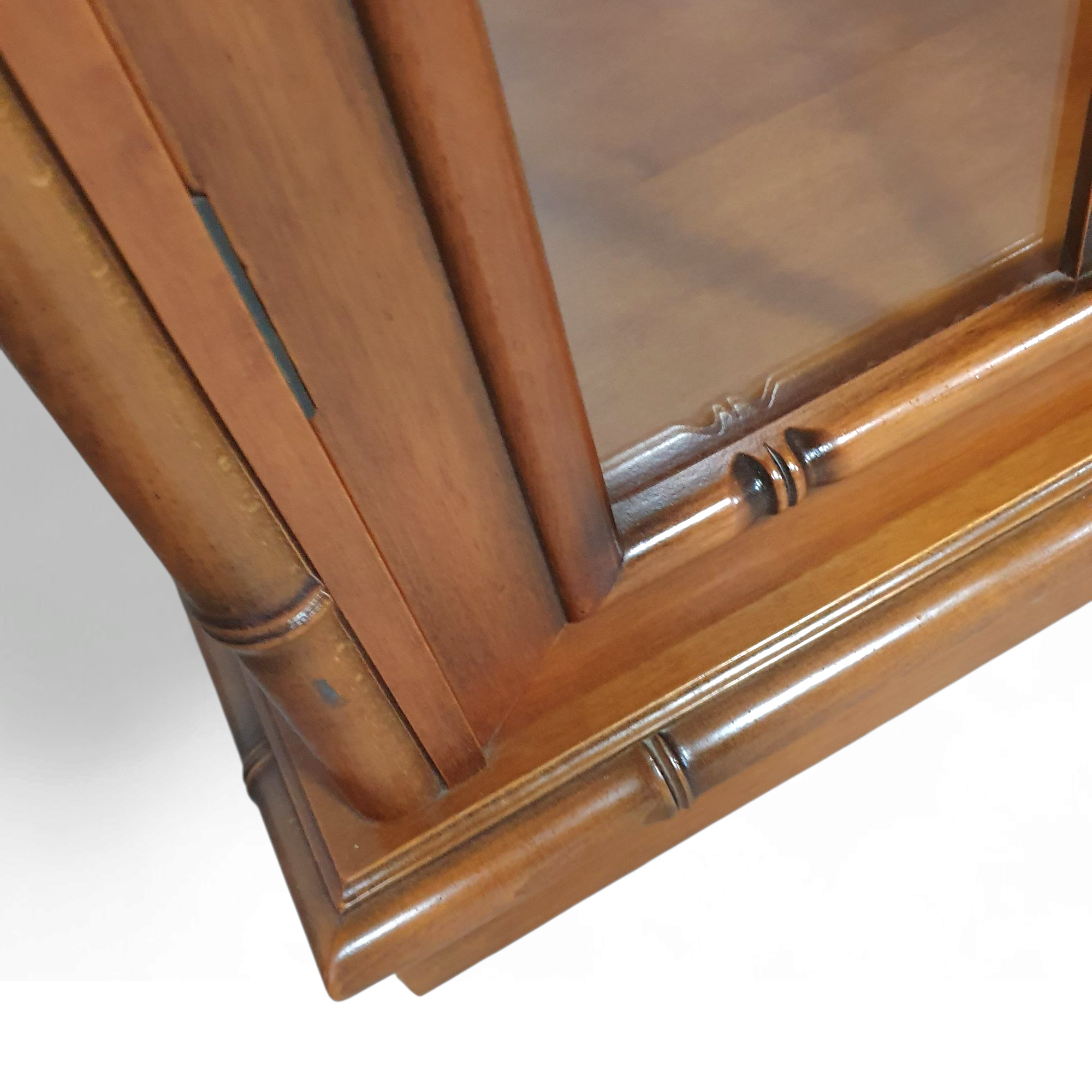 Faux bamboo cabinet by Jonathan Adler / glass layers / 1980s