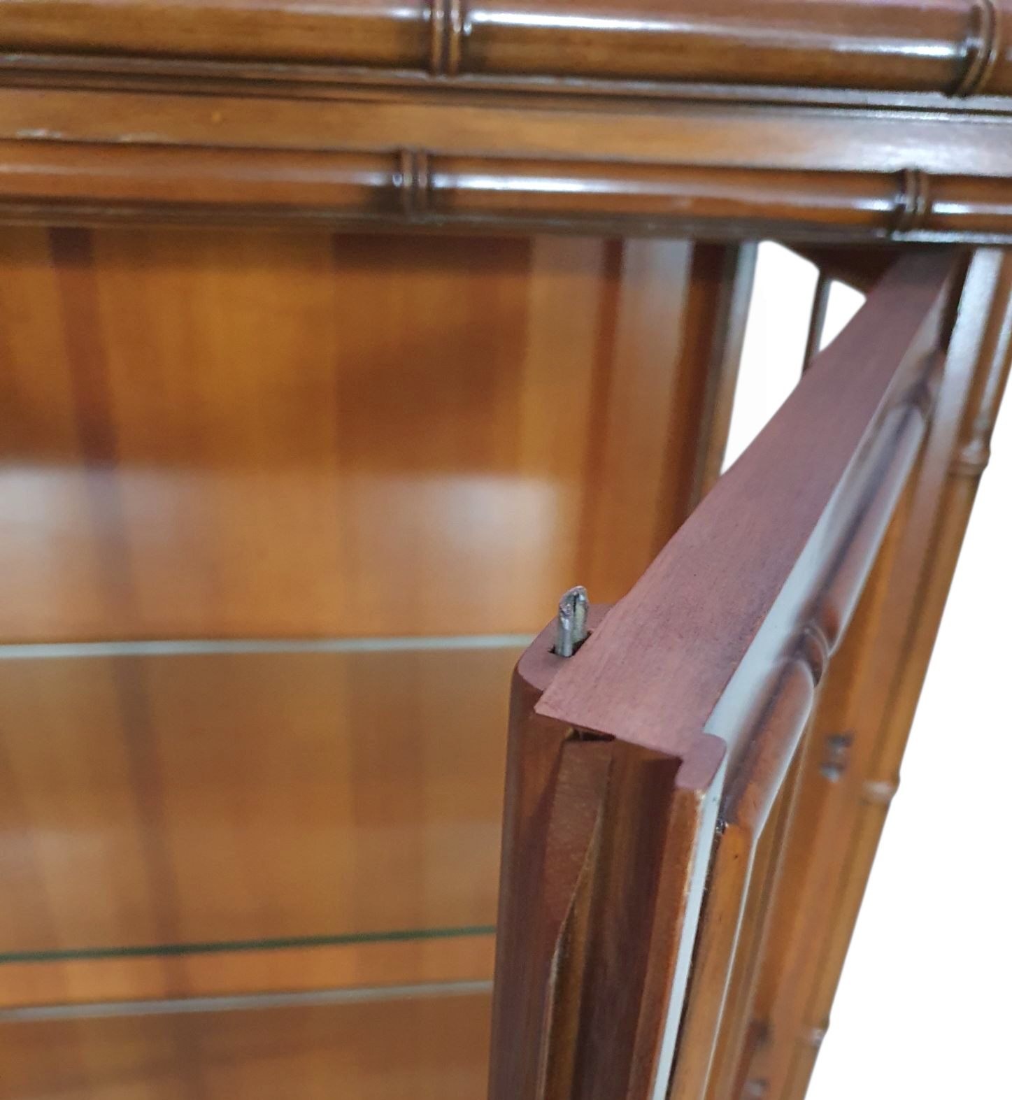 Faux bamboo cabinet by Jonathan Adler / glass layers / 1980s