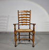 Set van 4 eikenhouten, rustieke, landelijke eetkamerstoelen met ladderrug en biezen zittingen uit de jaren 60