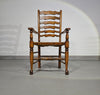 Set van 4 eikenhouten, rustieke, landelijke eetkamerstoelen met ladderrug en biezen zittingen uit de jaren 60