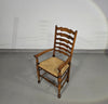 Set van 4 eikenhouten, rustieke, landelijke eetkamerstoelen met ladderrug en biezen zittingen uit de jaren 60
