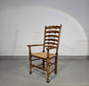Set van 4 eikenhouten, rustieke, landelijke eetkamerstoelen met ladderrug en biezen zittingen uit de jaren 60