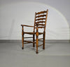 Set van 4 eikenhouten, rustieke, landelijke eetkamerstoelen met ladderrug en biezen zittingen uit de jaren 60