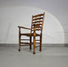 Set van 4 eikenhouten, rustieke, landelijke eetkamerstoelen met ladderrug en biezen zittingen uit de jaren 60