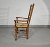 Set van 4 eikenhouten, rustieke, landelijke eetkamerstoelen met ladderrug en biezen zittingen uit de jaren 60