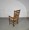 Set van 4 eikenhouten, rustieke, landelijke eetkamerstoelen met ladderrug en biezen zittingen uit de jaren 60
