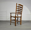 Set van 4 eikenhouten, rustieke, landelijke eetkamerstoelen met ladderrug en biezen zittingen uit de jaren 60