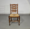 Set van 4 eikenhouten, rustieke, landelijke eetkamerstoelen met ladderrug en biezen zittingen uit de jaren 60