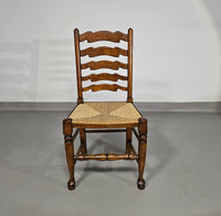 Set van 4 eikenhouten, rustieke, landelijke eetkamerstoelen met ladderrug en biezen zittingen uit de jaren 60