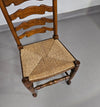 Set van 4 eikenhouten, rustieke, landelijke eetkamerstoelen met ladderrug en biezen zittingen uit de jaren 60