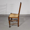 Set van 4 eikenhouten, rustieke, landelijke eetkamerstoelen met ladderrug en biezen zittingen uit de jaren 60