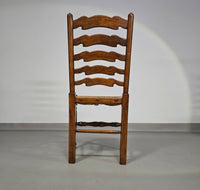 Set van 4 eikenhouten, rustieke, landelijke eetkamerstoelen met ladderrug en biezen zittingen uit de jaren 60