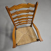 Set van 4 eikenhouten, rustieke, landelijke eetkamerstoelen met ladderrug en biezen zittingen uit de jaren 60