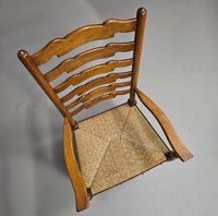 Set van 4 eikenhouten, rustieke, landelijke eetkamerstoelen met ladderrug en biezen zittingen uit de jaren 60