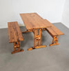 Scandinavische moderne massief grenenhouten banken en eettafel, jaren 70
