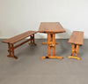 Scandinavische moderne massief grenenhouten banken en eettafel, jaren 70