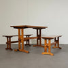 Scandinavische moderne massief grenenhouten banken en eettafel, jaren 70