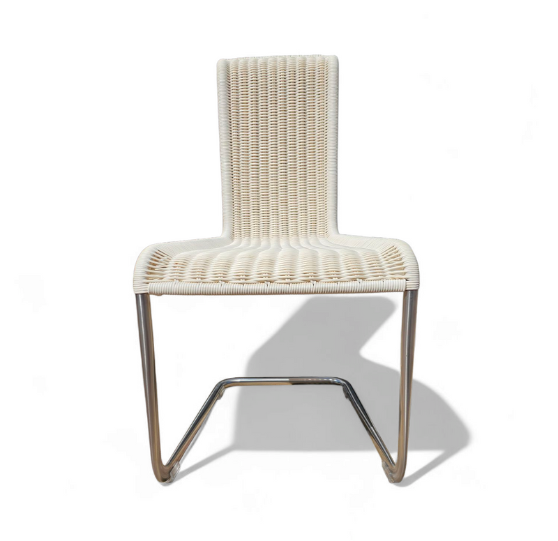 4 x B20 white Cane and Chrome Cantilever Dining Chairs by Axel Bruchhäuser / Tecta /1990s