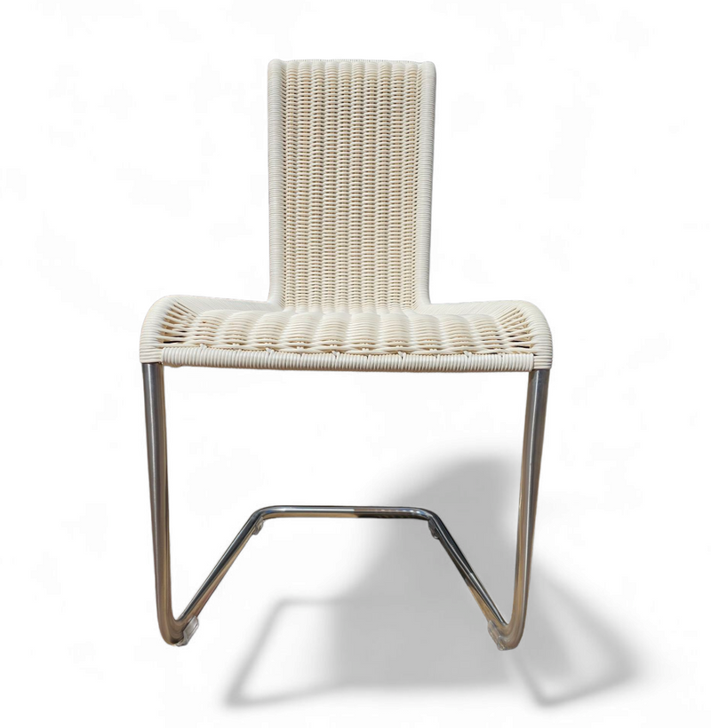 4 x B20 white Cane and Chrome Cantilever Dining Chairs by Axel Bruchhäuser / Tecta /1990s