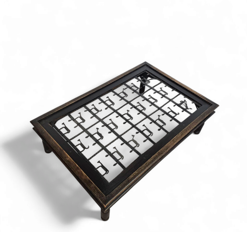 Frenche / brutalist Coffee table / forged / wrought iron / shepherd with dog and his herd 1970s / transparent glass top