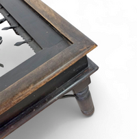 Frenche / brutalist Coffee table / forged / wrought iron / shepherd with dog and his herd 1970s / transparent glass top