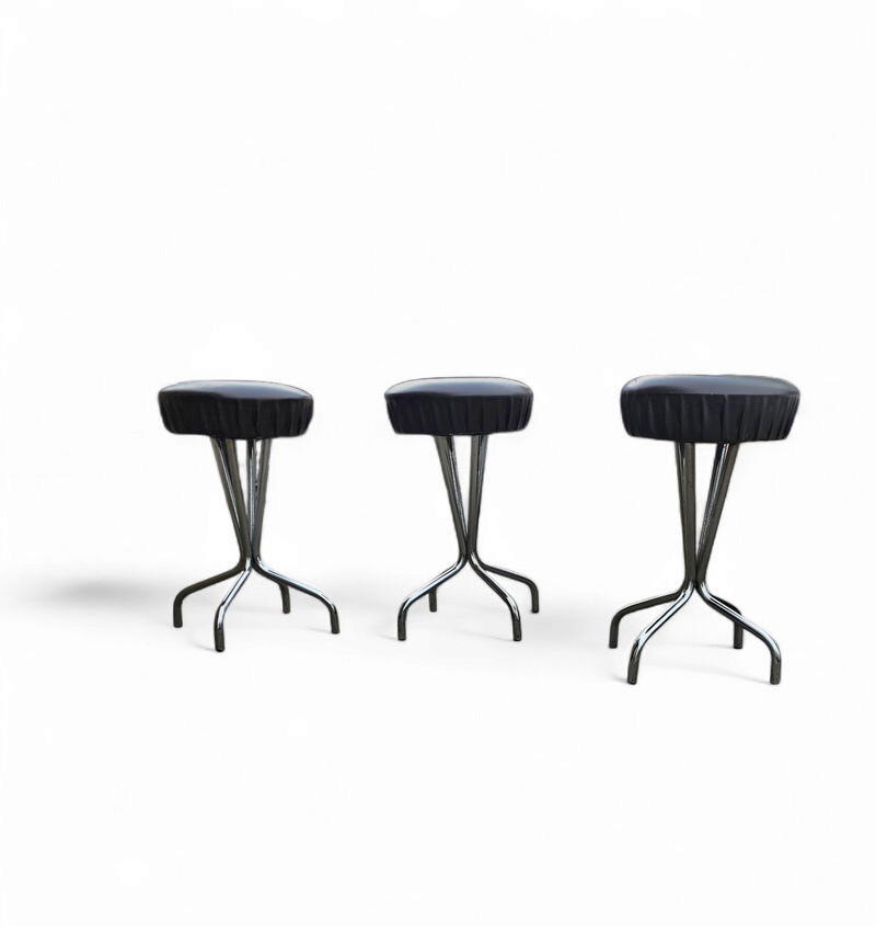 3 x stool / black top / chrome frame / 1970s
