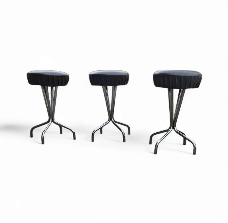 3 x stool / black top / chrome frame / 1970s