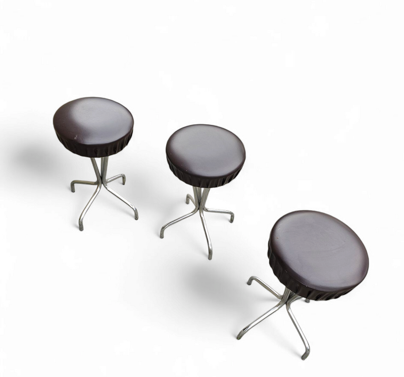 3 x stool / black top / chrome frame / 1970s