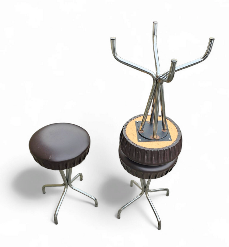3 x stool / black top / chrome frame / 1970s