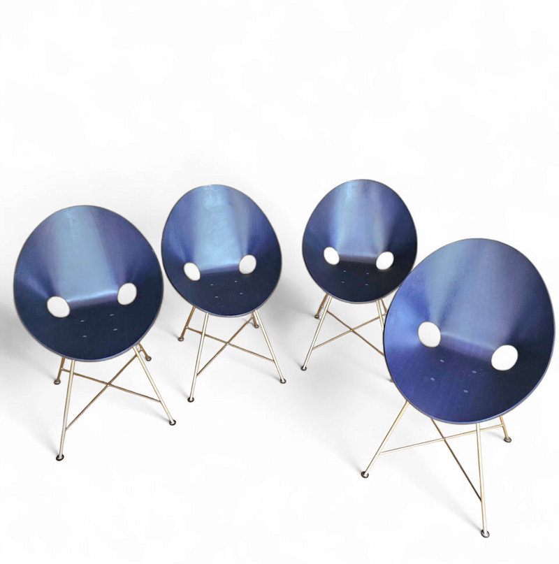 4 x dark blue Thonet S664 dining chairs /designed in 1954 by Eddie Harlis