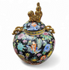 Large Famille Noir Chinese / porcelain ginger jar / hand painted / Mille Fleur