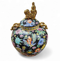Large Famille Noir Chinese / porcelain ginger jar / hand painted / Mille Fleur