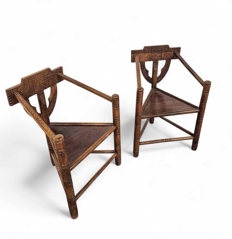 Carved Swedish Monk Chairs
Style attributed to Bernhard Hoettger
Made in Sweden / 1940s