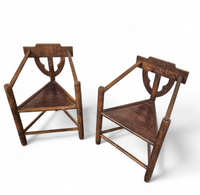 Carved Swedish Monk Chairs
Style attributed to Bernhard Hoettger
Made in Sweden / 1940s