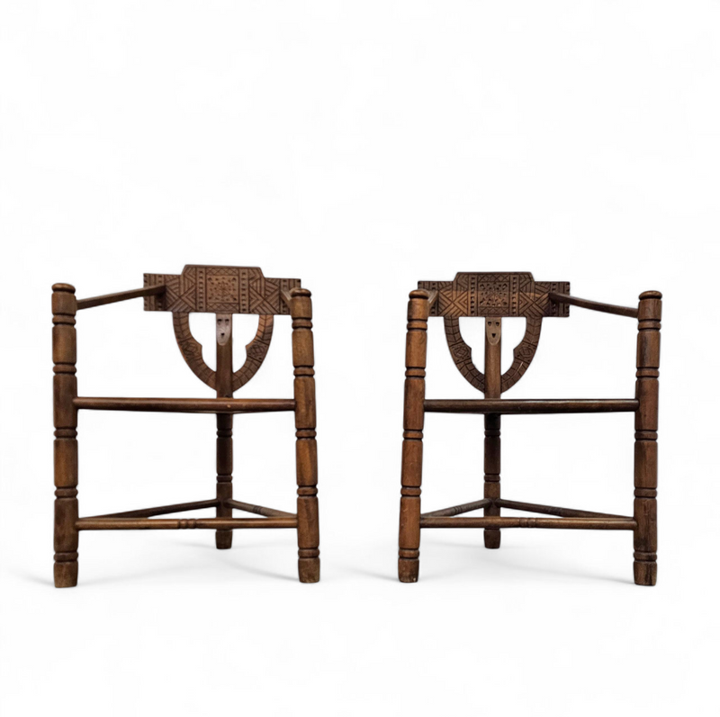 Carved Swedish Monk Chairs
Style attributed to Bernhard Hoettger
Made in Sweden / 1940s