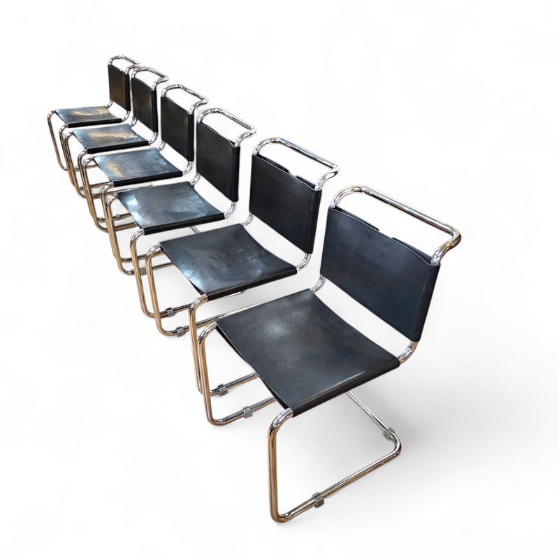 6 x early Spoleto chairs / Gavina - Knoll / black leather / good condition / 1970s