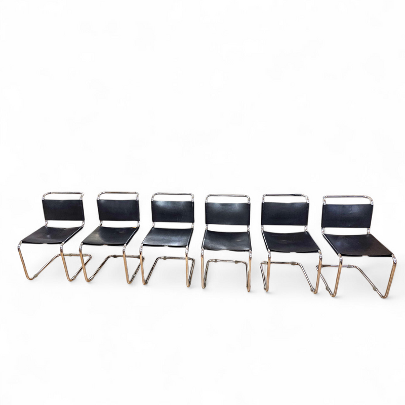6 x early Spoleto chairs / Gavina - Knoll / black leather / good condition / 1970s