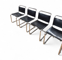 6 x early Spoleto chairs / Gavina - Knoll / black leather / good condition / 1970s