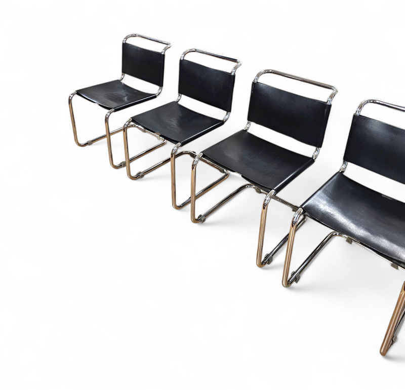 6 x early Spoleto chairs / Gavina - Knoll / black leather / good condition / 1970s